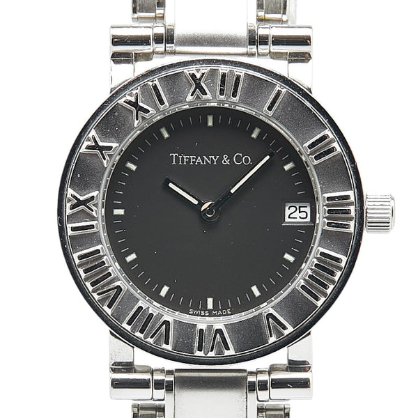 ティファニー アトラス 腕時計 クオーツ ブラック文字盤 ステンレススチール レディース TIFFANY&Co. 【中古】