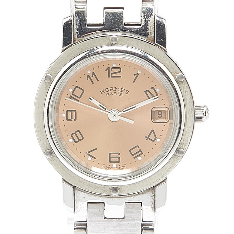 エルメス クリッパー 腕時計 CL4.210 クオーツ オレンジ文字盤 ステンレススチール レディース HERMES 【中古】