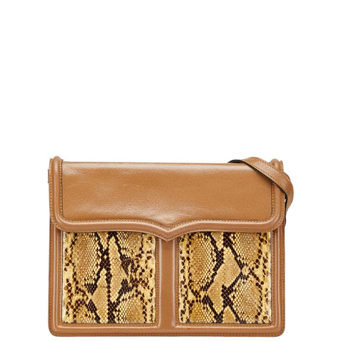 サンローラン パイソン型押し ワンショルダーバッグ ブラウン レザー レディース SAINT LAURENT 【中古】