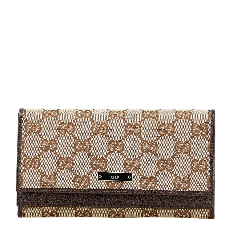 グッチ GGキャンバス 長財布 131888 ベージュ ブラウン キャンバス レザー レディース GUCCI 【中古】