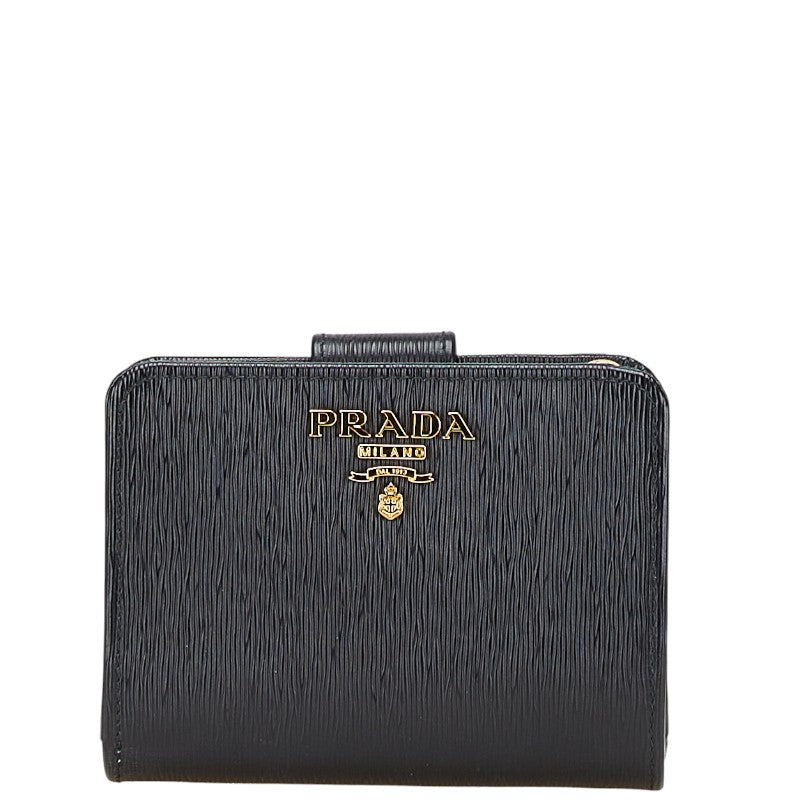 プラダ L字ファスナー 二つ折り財布 IML018 ブラック レザー レディース PRADA 【中古】