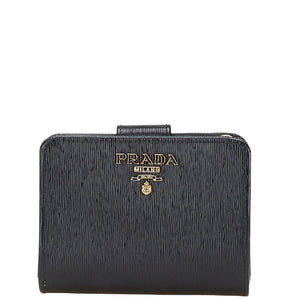 プラダ L字ファスナー 二つ折り財布 IML018 ブラック レザー レディース PRADA 【中古】