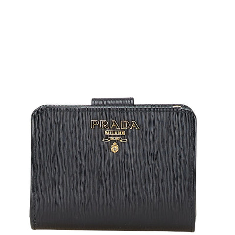 プラダ L字ファスナー 二つ折り財布 IML018 ブラック レザー レディース PRADA 【中古】