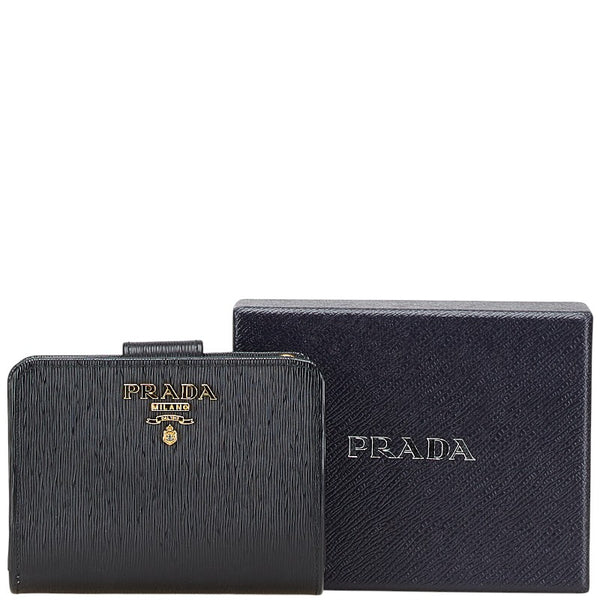 プラダ L字ファスナー 二つ折り財布 IML018 ブラック レザー レディース PRADA 【中古】