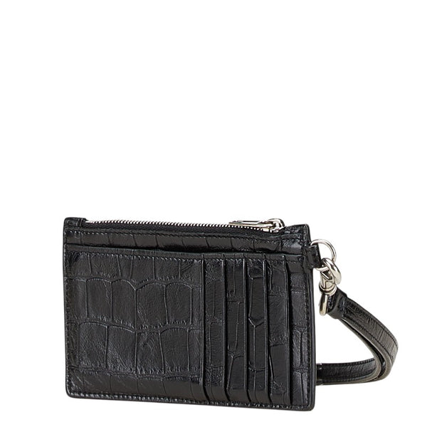 バレンシアガ クロコ型押し カードケース コインケース フラグメントケース 671719 ブラック レザー レディース BALENCIAGA 【中古】