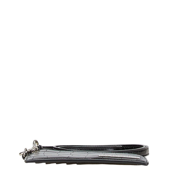 バレンシアガ クロコ型押し カードケース コインケース フラグメントケース 671719 ブラック レザー レディース BALENCIAGA 【中古】