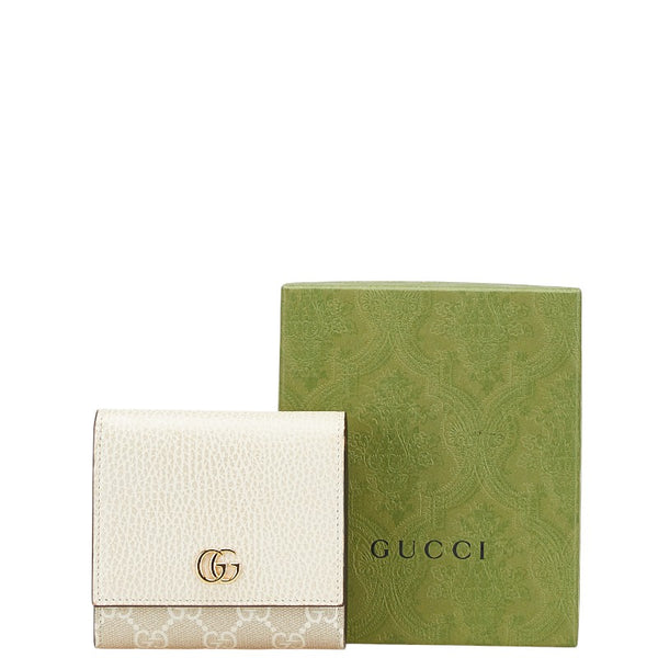 グッチ GGスプリーム GGマーモント 二つ折り財布 598587 ベージュ ホワイト PVC レザー レディース GUCCI 【中古】