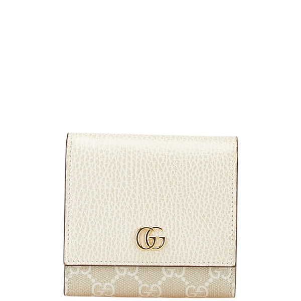 グッチ GGスプリーム GGマーモント 二つ折り財布 598587 ベージュ ホワイト PVC レザー レディース GUCCI 【中古】