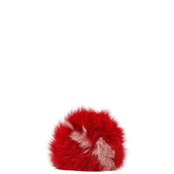 フェンディ ポンポンチャーム バッグチャーム キーホルダー レッド ピンク ファー レザー レディース FENDI 【中古】
