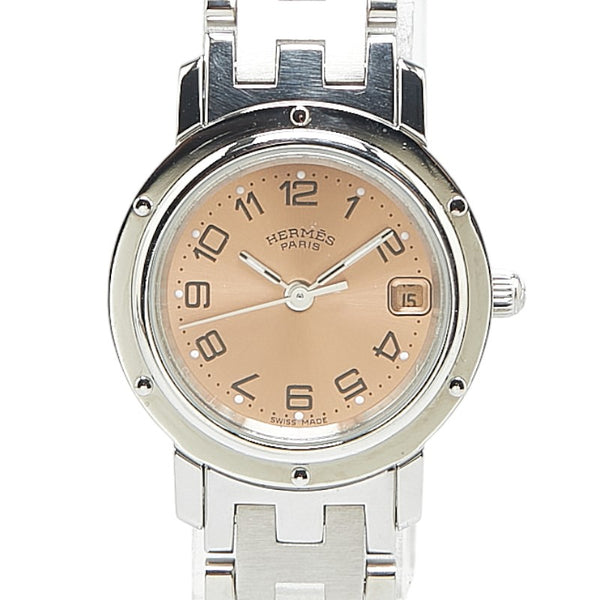 エルメス クリッパー 腕時計 CL4.210 クオーツ オレンジ文字盤 ステンレススチール レディース HERMES 【中古】