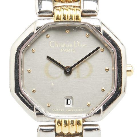 ディオール オクタゴン 腕時計 D48 203 クオーツ グレー文字盤 ステンレススチール メッキ レディース Dior 【中古】