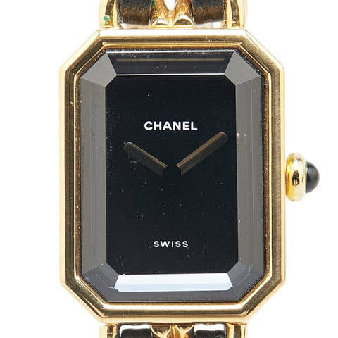 シャネル プルミエール 腕時計 サイズ：L H0001 クオーツ ブラック文字盤 ステンレススチール レザー レディース CHANEL 【中古】