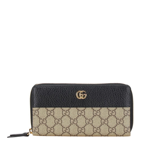 グッチ GGスプリーム ダブルG バイカラー 長財布 ラウンドファスナー 456117 ベージュ ブラック PVC レザー レディース GUCCI 【中古】