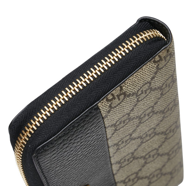 グッチ GGスプリーム ダブルG バイカラー 長財布 ラウンドファスナー 456117 ベージュ ブラック PVC レザー レディース GUCCI 【中古】