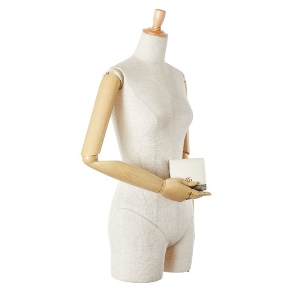 グッチ GGスプリーム ダブルG ミディアム ウォレット 二つ折り財布 598587 ベージュ ホワイト PVC レザー レディース GUCCI 【中古】