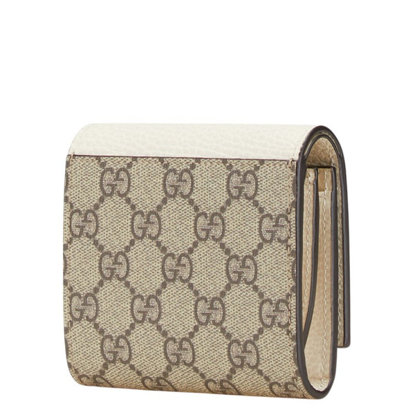 グッチ GGスプリーム ダブルG ミディアム ウォレット 二つ折り財布 598587 ベージュ ホワイト PVC レザー レディース GUCCI 【中古】