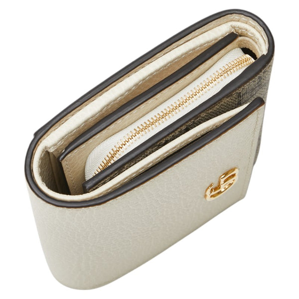 グッチ GGスプリーム ダブルG ミディアム ウォレット 二つ折り財布 598587 ベージュ ホワイト PVC レザー レディース GUCCI 【中古】