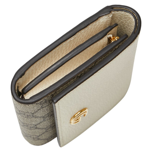 グッチ GGスプリーム ダブルG ミディアム ウォレット 二つ折り財布 598587 ベージュ ホワイト PVC レザー レディース GUCCI 【中古】