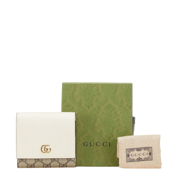 グッチ GGスプリーム ダブルG ミディアム ウォレット 二つ折り財布 598587 ベージュ ホワイト PVC レザー レディース GUCCI 【中古】