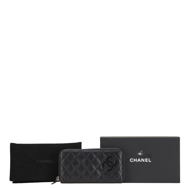 シャネル シンプリーCC ココマーク 長財布 ラウンドファスナー ブラック ラムスキン エナメル レディース CHANEL 【中古】