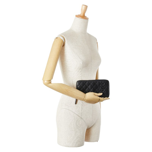 シャネル シンプリーCC ココマーク 長財布 ラウンドファスナー ブラック ラムスキン エナメル レディース CHANEL 【中古】