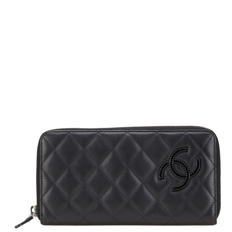 シャネル シンプリーCC ココマーク 長財布 ラウンドファスナー ブラック ラムスキン エナメル レディース CHANEL 【中古】