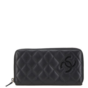 シャネル シンプリーCC ココマーク 長財布 ラウンドファスナー ブラック ラムスキン エナメル レディース CHANEL 【中古】
