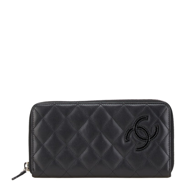 シャネル シンプリーCC ココマーク 長財布 ラウンドファスナー ブラック ラムスキン エナメル レディース CHANEL 【中古】