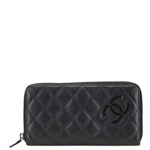 シャネル シンプリーCC ココマーク 長財布 ラウンドファスナー ブラック ラムスキン エナメル レディース CHANEL 【中古】
