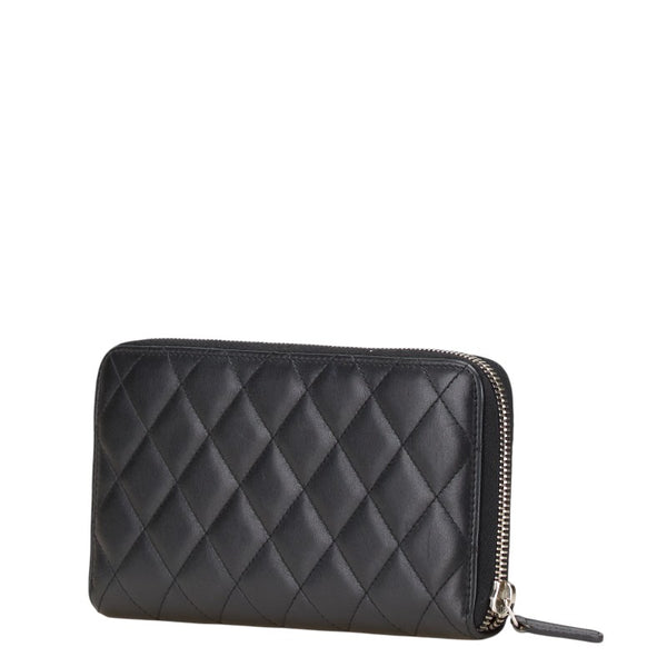 シャネル シンプリーCC ココマーク 長財布 ラウンドファスナー ブラック ラムスキン エナメル レディース CHANEL 【中古】