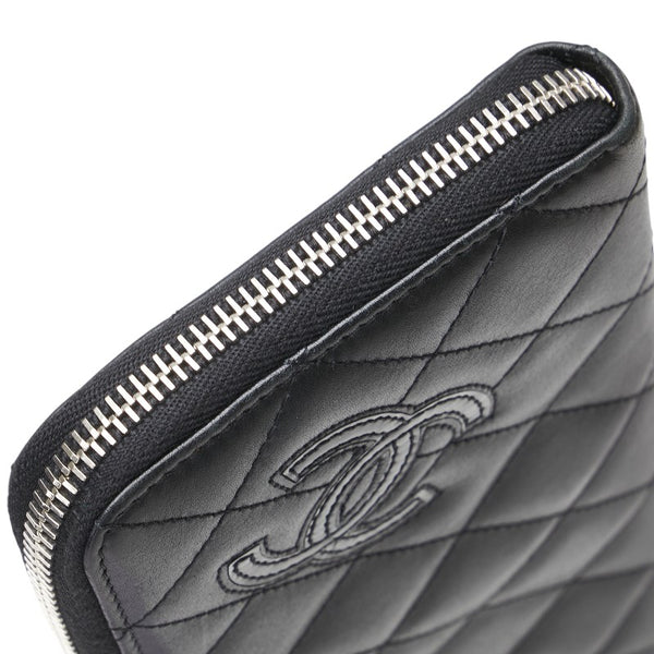 シャネル シンプリーCC ココマーク 長財布 ラウンドファスナー ブラック ラムスキン エナメル レディース CHANEL 【中古】