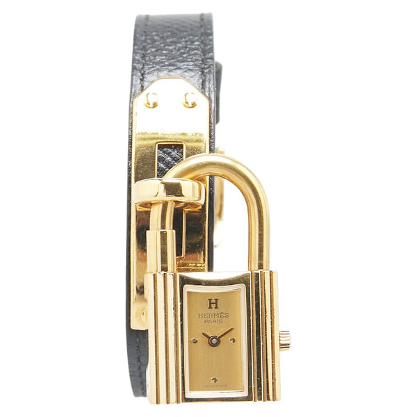 エルメス ケリーウォッチ 腕時計 クオーツ ゴールド文字盤 ステンレススチール レザー レディース HERMES 【中古】