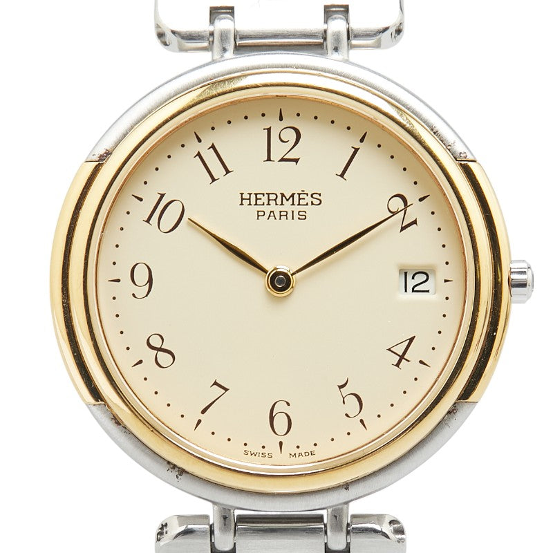 エルメス ウィンザー 腕時計 クオーツ ベージュ文字盤 ステンレススチール メッキ レディース HERMES 【中古】