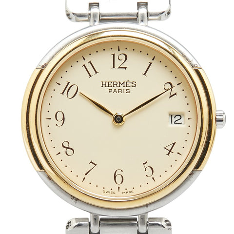 エルメス ウィンザー 腕時計 クオーツ ベージュ文字盤 ステンレススチール メッキ レディース HERMES 【中古】