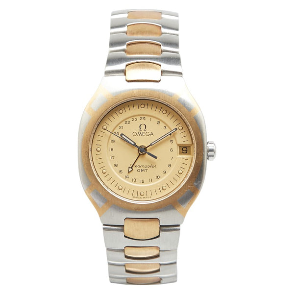 オメガ シーマスター ポラリス GMT 腕時計 クオーツ ゴールド文字盤 ステンレススチール イエローゴールド レディース OMEGA 【中古】