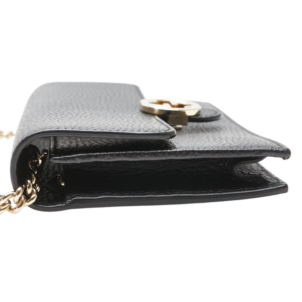 グッチ インターロッキングG チェーンウォレット ショルダーバッグ 510314 ブラック ゴールド レザー レディース GUCCI 【中古】