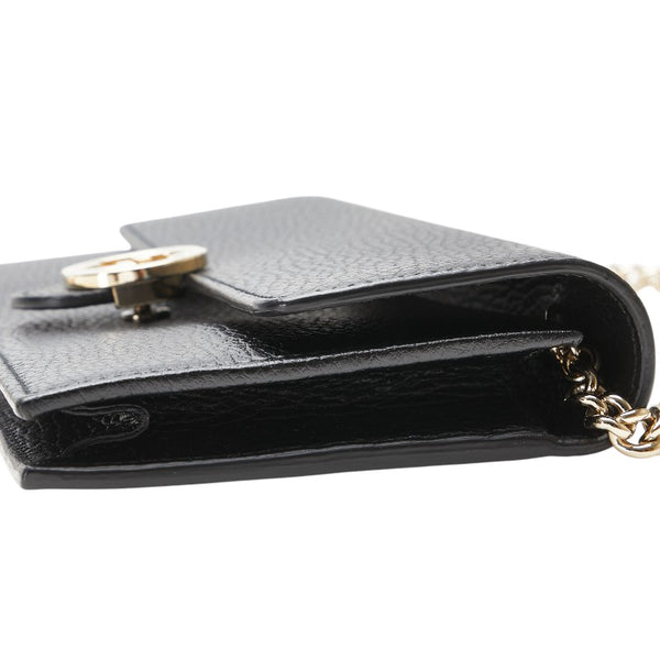 グッチ インターロッキングG チェーンウォレット ショルダーバッグ 510314 ブラック ゴールド レザー レディース GUCCI 【中古】