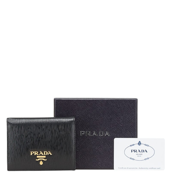 プラダ ヴィッテロムーブ 二つ折り財布 1MV204 ブラック レザー レディース PRADA 【中古】