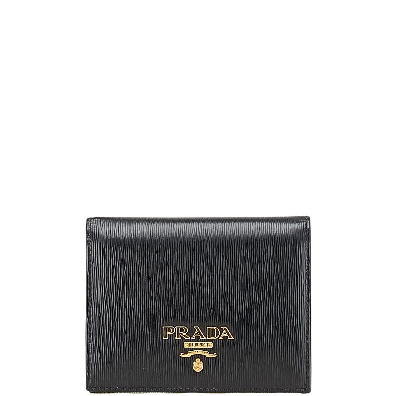 プラダ ヴィッテロムーブ 二つ折り財布 1MV204 ブラック レザー レディース PRADA 【中古】