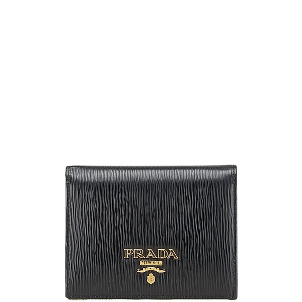 プラダ ヴィッテロムーブ 二つ折り財布 1MV204 ブラック レザー レディース PRADA 【中古】
