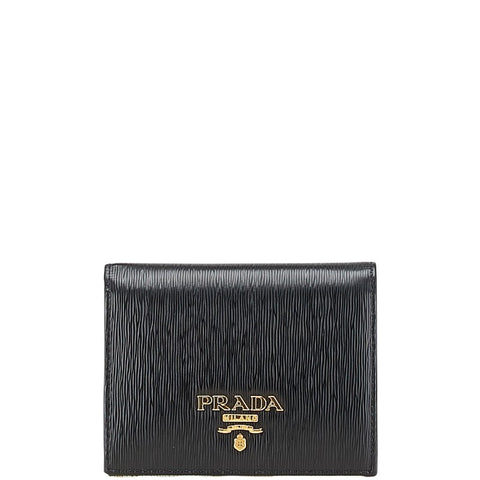 プラダ ヴィッテロムーブ 二つ折り財布 1MV204 ブラック レザー レディース PRADA 【中古】