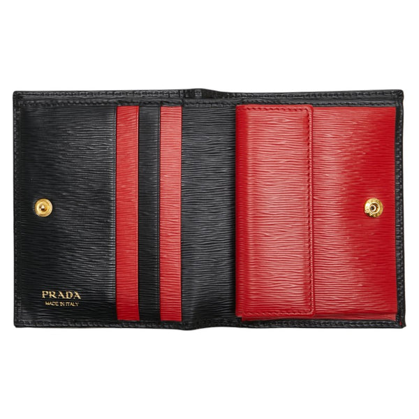 プラダ ヴィッテロムーブ 二つ折り財布 1MV204 ブラック レザー レディース PRADA 【中古】