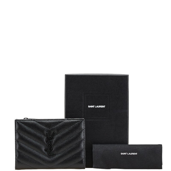 サンローラン YSLロゴ Vステッチ 二つ折り財布 ブラック レザー レディース SAINT LAURENT 【中古】