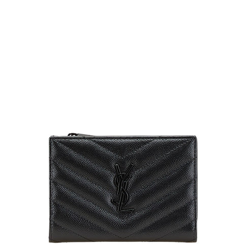 サンローラン YSLロゴ Vステッチ 二つ折り財布 ブラック レザー レディース SAINT LAURENT 【中古】