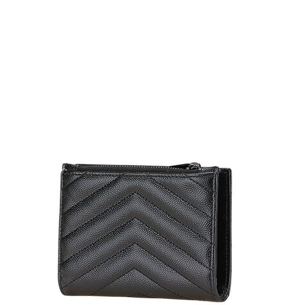 サンローラン YSLロゴ Vステッチ 二つ折り財布 ブラック レザー レディース SAINT LAURENT 【中古】