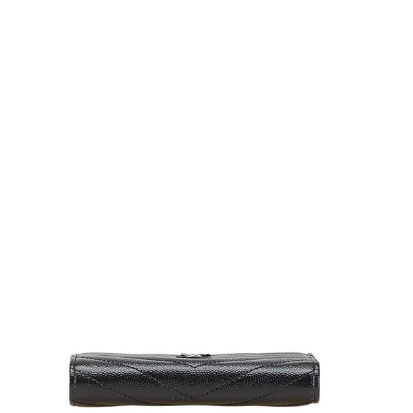 サンローラン YSLロゴ Vステッチ 二つ折り財布 ブラック レザー レディース SAINT LAURENT 【中古】