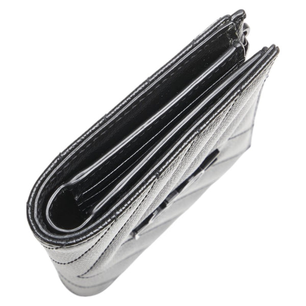 サンローラン YSLロゴ Vステッチ 二つ折り財布 ブラック レザー レディース SAINT LAURENT 【中古】