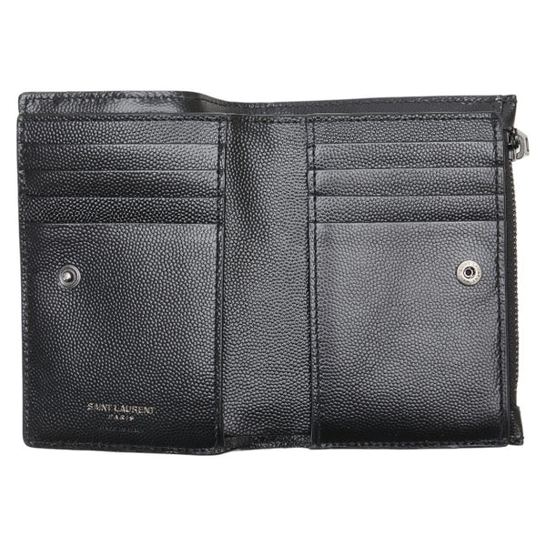 サンローラン YSLロゴ Vステッチ 二つ折り財布 ブラック レザー レディース SAINT LAURENT 【中古】