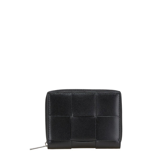 ボッテガヴェネタ マキシイントレチャート 二つ折り財布 ブラック レザー レディース BOTTEGAVENETA 【中古】