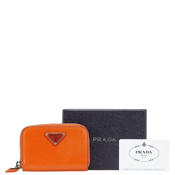 プラダ 三角ロゴプレート コインケース 2MM003 オレンジ レザー レディース PRADA 【中古】